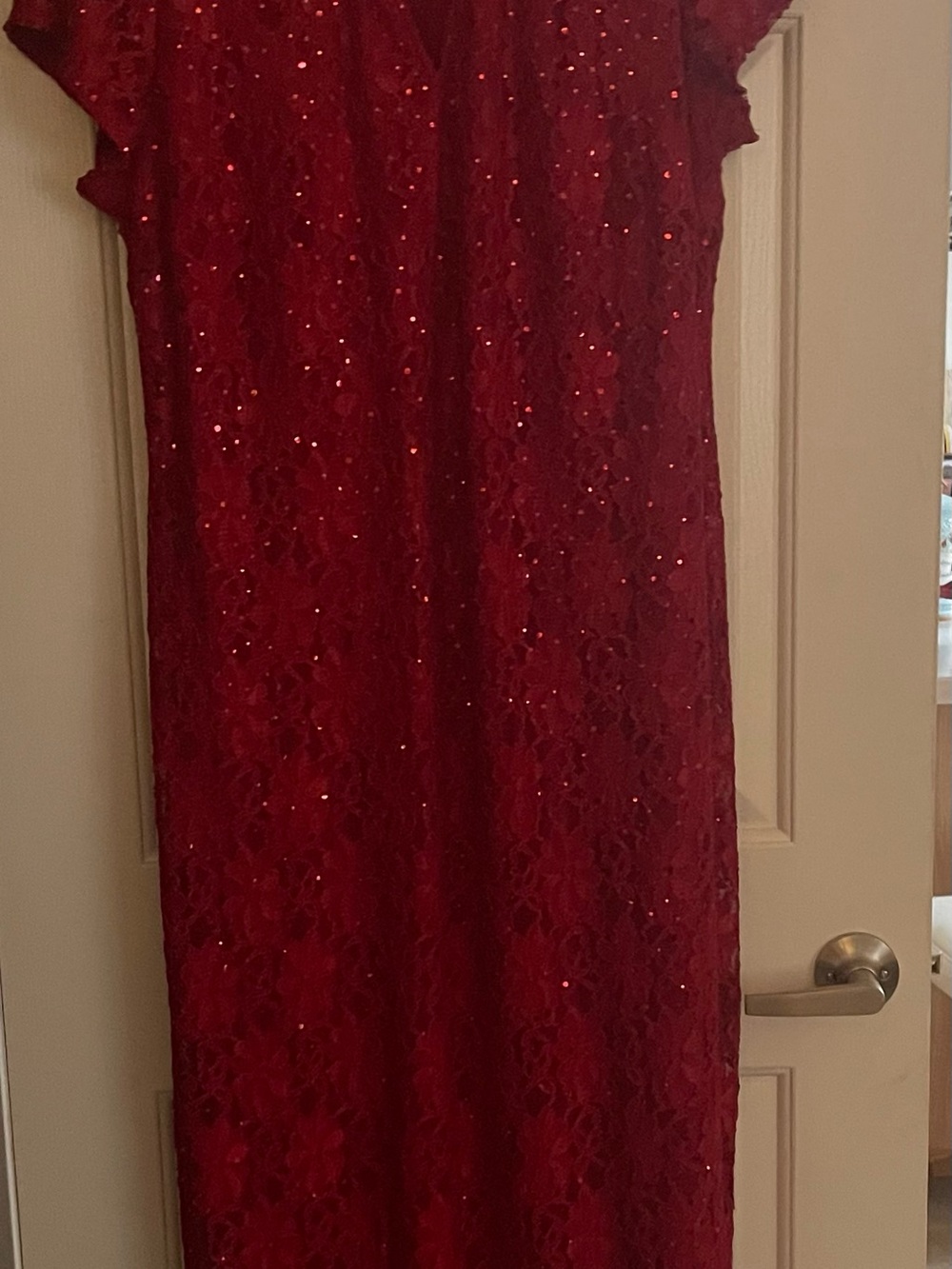 Women's Red Lace Sequin Long Sleeve Dress